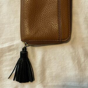 FOSSIL Tara Zip-Around Tassel Clutch Leather Pebbled Wallet